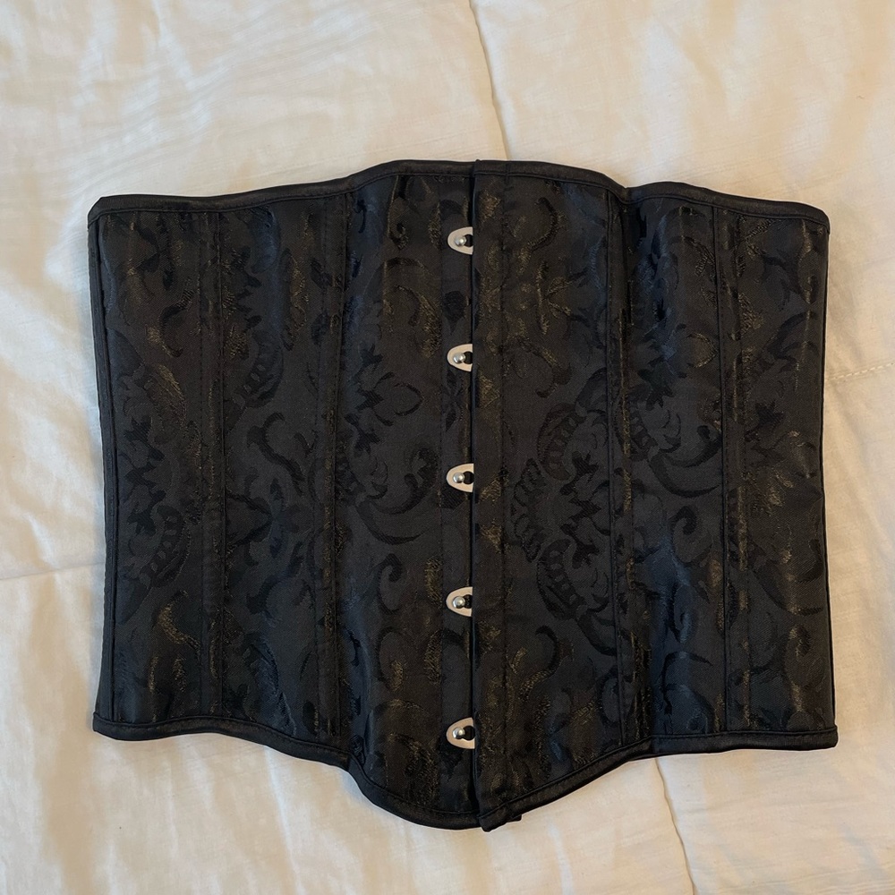 Black strapless tie up corset